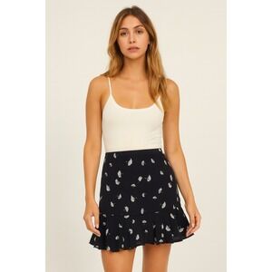 VTG Y2K Forever 21 Black White Floral Print Mini‎ Skirt Ruffle Hem Women's M